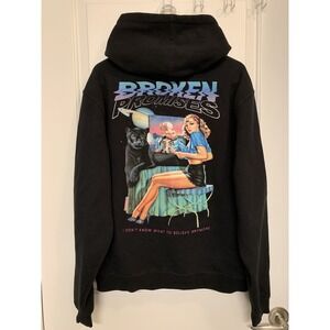 Broken Promises Hoodie Medium Black Graphic Retro Pinup Black Panther Alt Skate